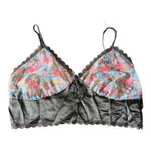 Vintage Petra Fashion Floral Satin Cami Top With See-Through Mesh Bust